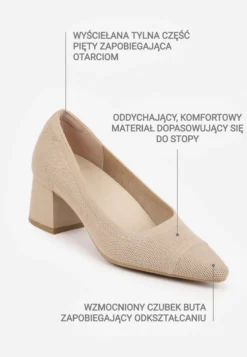 Ciemnobeżowe Strukturalne Czółenka VICES na Słupkowym Obcasie z Wkładką Soft-Pillow Abathise