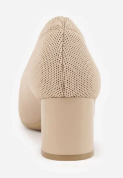 Ciemnobeżowe Strukturalne Czółenka VICES na Słupkowym Obcasie z Wkładką Soft-Pillow Abathise