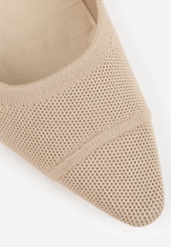 Ciemnobeżowe Strukturalne Czółenka VICES na Słupkowym Obcasie z Wkładką Soft-Pillow Abathise
