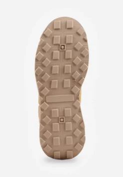 Ciemnobeżowe Sznurowane Płaskie Sneakersy z Kolorowymi Wstawkami Wonise