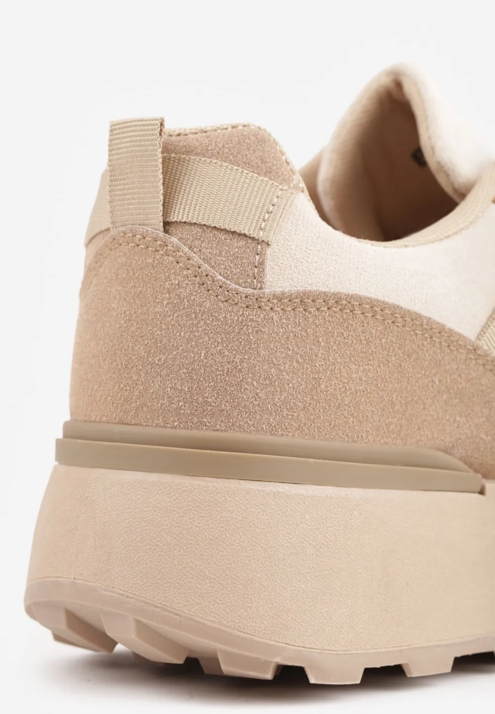 Ciemnobeżowe Sznurowane Płaskie Sneakersy z Kolorowymi Wstawkami Wonise