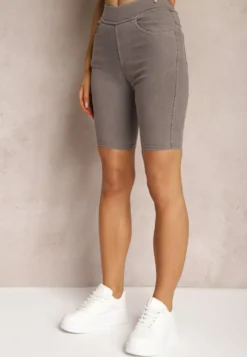 Ciemnobeżowe Szorty z Gumką w Pasie High Waist Lorolia