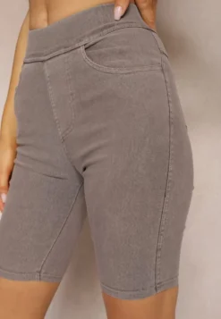 Ciemnobeżowe Szorty z Gumką w Pasie High Waist Lorolia