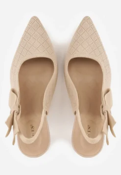 Ciemnobeżowe Szpilki Slingback VICES z Elastycznej Dzianiny z Wkładką Soft-Pillow i Ozdobną Kokardą Risnara