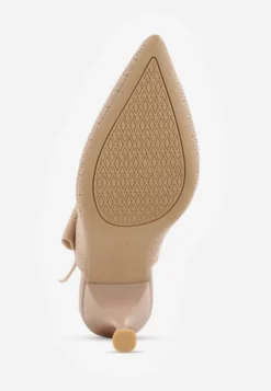 Ciemnobeżowe Szpilki Slingback VICES z Elastycznej Dzianiny z Wkładką Soft-Pillow i Ozdobną Kokardą Risnara