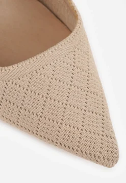 Ciemnobeżowe Szpilki Slingback VICES z Elastycznej Dzianiny z Wkładką Soft-Pillow i Ozdobną Kokardą Risnara