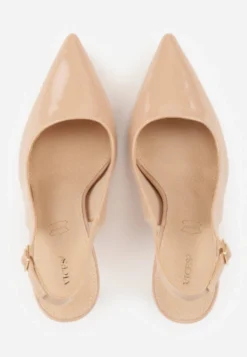 Ciemnobeżowe Szpilki Slingback VICES z Lakierowanym Połyskiem i Skórzaną Wkładką Marinja
