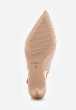 Ciemnobeżowe Szpilki Slingback VICES z Lakierowanym Połyskiem i Skórzaną Wkładką Marinja