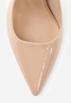 Ciemnobeżowe Szpilki Slingback VICES z Lakierowanym Połyskiem i Skórzaną Wkładką Marinja