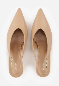 Ciemnobeżowe Szpilki Slingback VICES z Cholewką z Wycięciem V Natonale