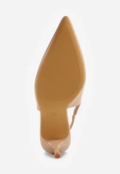 Ciemnobeżowe Szpilki Slingback VICES z Cholewką z Wycięciem V Natonale