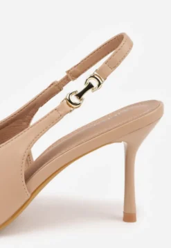 Ciemnobeżowe Szpilki Slingback VICES z Cholewką z Wycięciem V Natonale