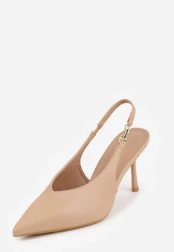 Ciemnobeżowe Szpilki Slingback VICES z Cholewką z Wycięciem V Natonale