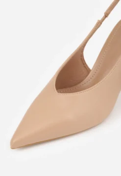 Ciemnobeżowe Szpilki Slingback VICES z Cholewką z Wycięciem V Natonale