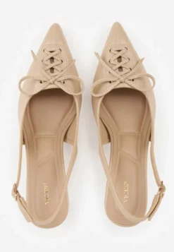 Ciemnobeżowe Szpilki Slingback VICES Zdobione Gorsetowym Wiązaniem z Kokardą Azimuna