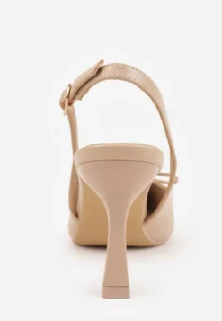 Ciemnobeżowe Szpilki Slingback VICES Zdobione Gorsetowym Wiązaniem z Kokardą Azimuna