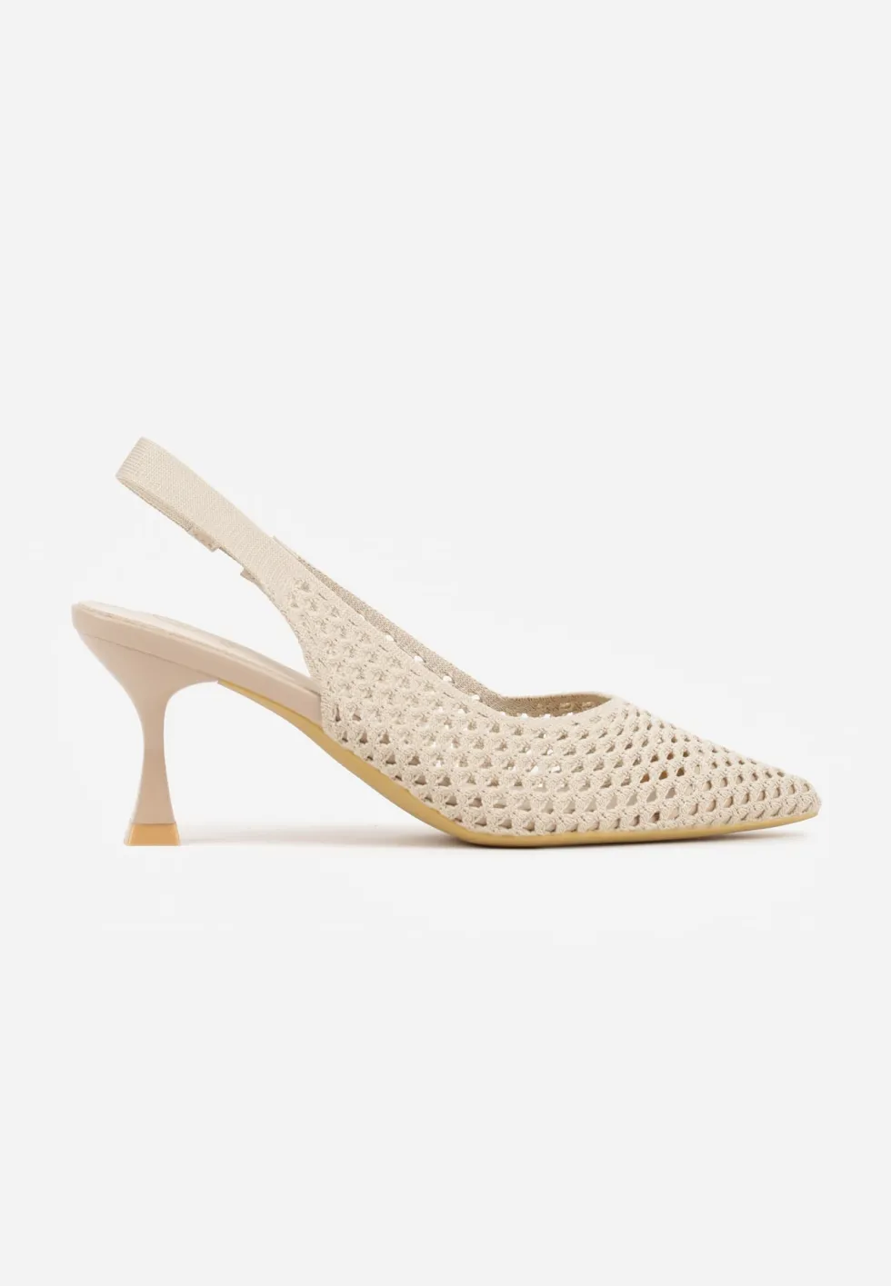 Ciemnobeżowe Szpilki Slingback z Ażurowymi Zdobieniami na Cholewce Tespeila