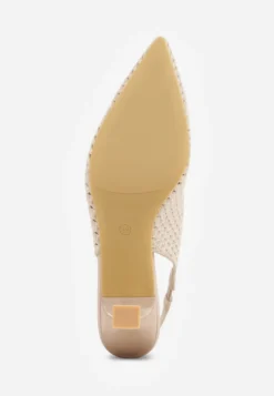 Ciemnobeżowe Szpilki Slingback z Ażurowymi Zdobieniami na Cholewce Tespeila