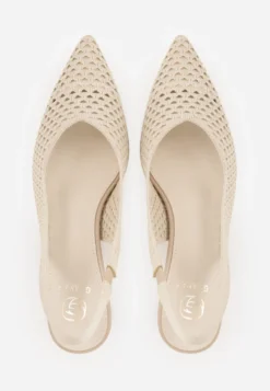 Ciemnobeżowe Szpilki Slingback z Ażurowymi Zdobieniami na Cholewce Tespeila