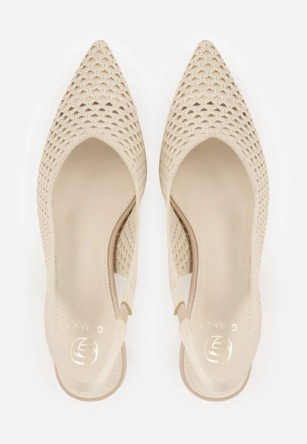 Ciemnobeżowe Szpilki Slingback z Ażurowymi Zdobieniami na Cholewce Tespeila