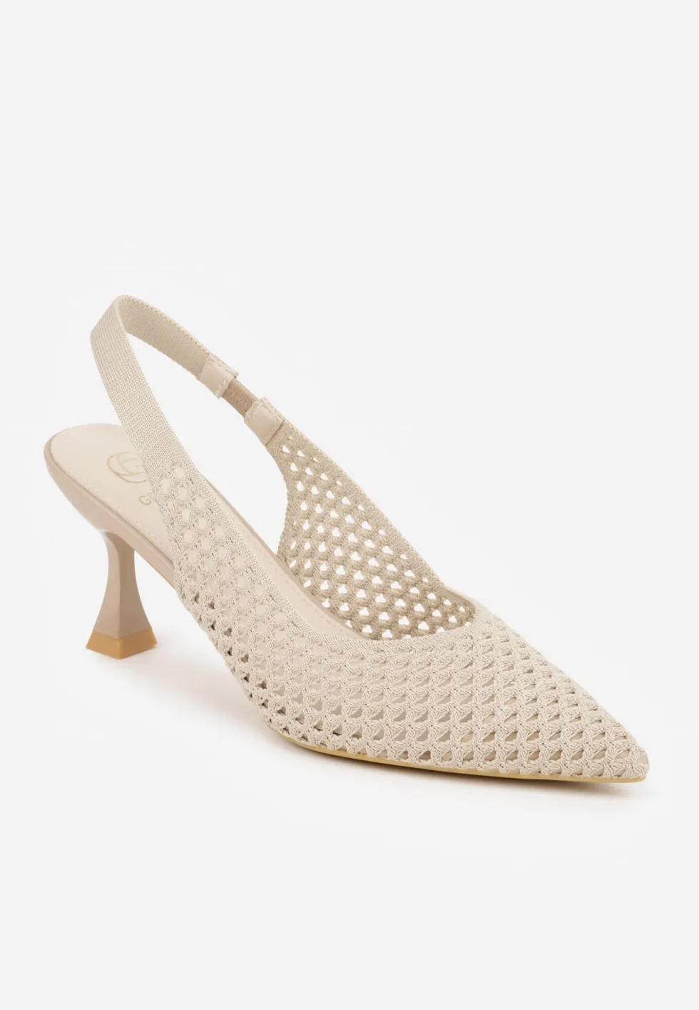Ciemnobeżowe Szpilki Slingback z Ażurowymi Zdobieniami na Cholewce Tespeila