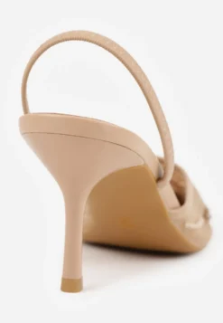 Ciemnobeżowe Szpilki VICES Slingback z Noskami w Szpic Ozdobionymi Haftem i Koralikami Laraidina