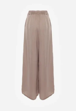 Ciemnobeżowe Wiskozowe Spodnie Szerokie High Waist Rissalene