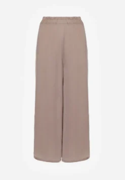 Ciemnobeżowe Wiskozowe Spodnie Szerokie High Waist Rissalene