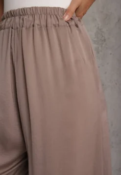 Ciemnobeżowe Wiskozowe Spodnie Szerokie High Waist Rissalene