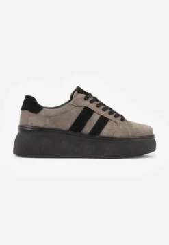 Ciemnobeżowe Zamszowe Sneakersy Chunky na Platformie Teslara