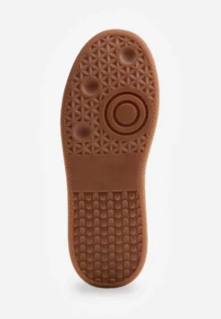 Ciemnobeżowe Zamszowe Sneakersy na Kauczukowej Podeszwie z Geometrycznym Wzorem Ovrel