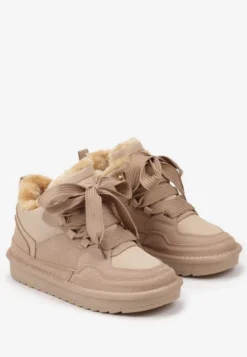 Ciemnobeżowe Zimowe Sneakersy Vices Stylizowane na Śniegowce z Futerkiem Tennira