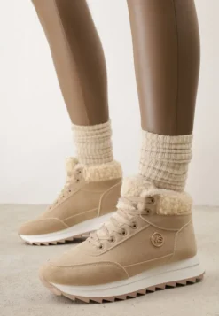 Ciemnobeżowe Zimowe Sneakersy ze Sztucznym Futerkiem Turelia
