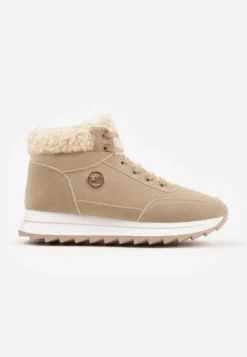 Ciemnobeżowe Zimowe Sneakersy ze Sztucznym Futerkiem Turelia