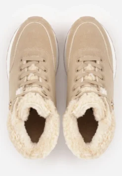 Ciemnobeżowe Zimowe Sneakersy ze Sztucznym Futerkiem Turelia
