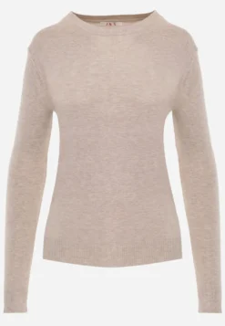 Ciemnobeżowy Sweter z Bawełną w Minimalistycznym Stylu Radeken