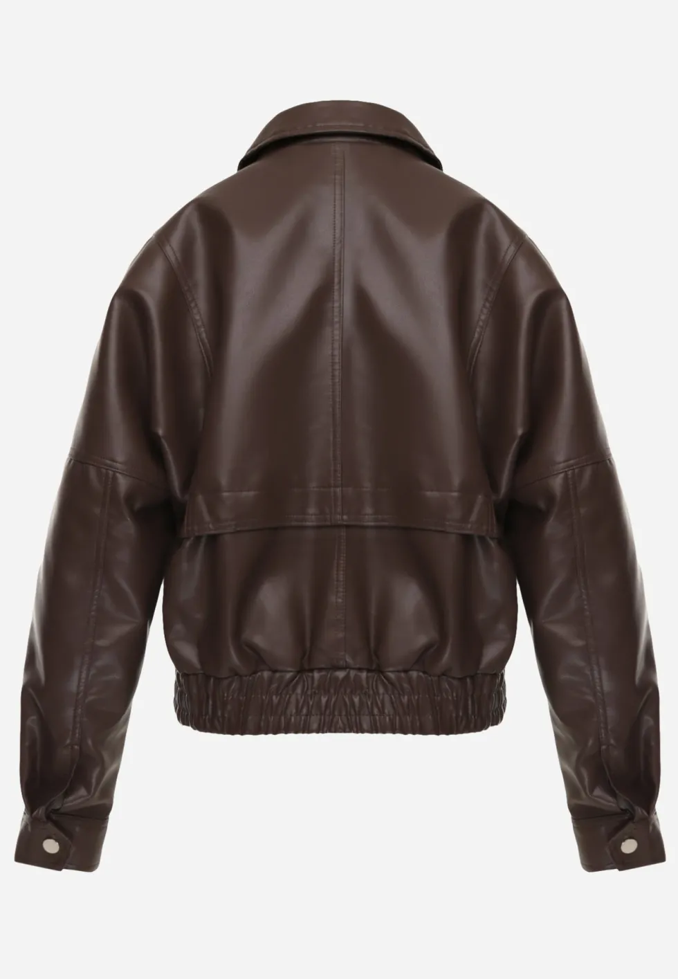 Ciemnobrązowa Kurtka Przejściowa Ramoneska w Stylu Bomber Jacket z Kołnierzykiem Rajvia