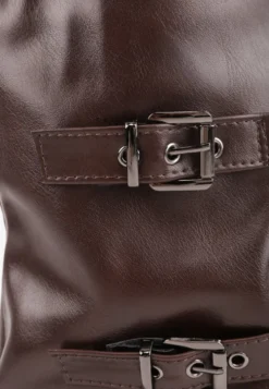 Ciemnobrązowe Botki Biker Vices z Wywiniętą Cholewką Platformą i Klamrami Reinila