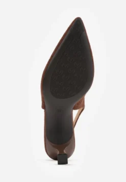 Ciemnobrązowe Czółenka Slingback VICES na Kaczuszce z Ażurową Cholewką Klephei