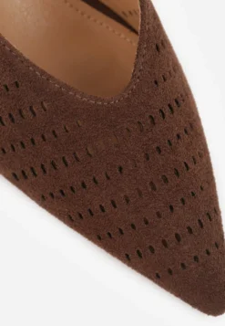 Ciemnobrązowe Czółenka Slingback VICES na Kaczuszce z Ażurową Cholewką Klephei