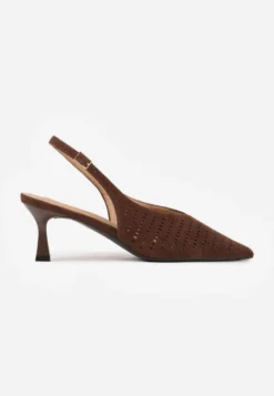 Ciemnobrązowe Czółenka Slingback VICES na Kaczuszce z Ażurową Cholewką Klephei