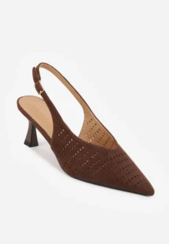 Ciemnobrązowe Czółenka Slingback VICES na Kaczuszce z Ażurową Cholewką Klephei