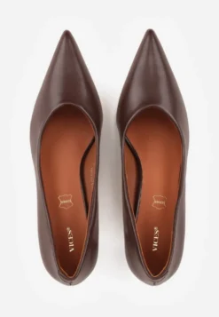 Ciemnobrązowe Czółenka Vices na Obcasie Typu Kaczuszka ze Skórzaną Wkładką Amerisse