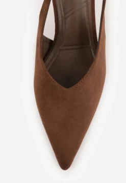 Ciemnobrązowe Czółenka VICES Typu Slingback na Geometrycznej Szpilce Aziressa