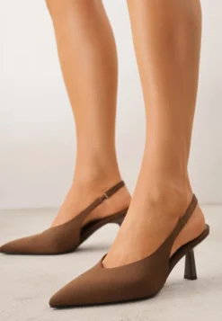 Ciemnobrązowe Czółenka VICES Typu Slingback na Geometrycznej Szpilce Aziressa