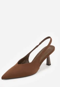 Ciemnobrązowe Czółenka VICES Typu Slingback na Geometrycznej Szpilce Aziressa