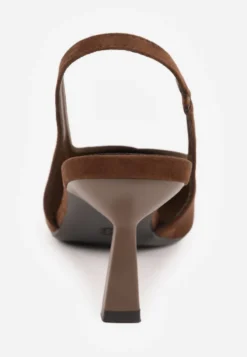 Ciemnobrązowe Czółenka VICES Typu Slingback na Geometrycznej Szpilce Aziressa