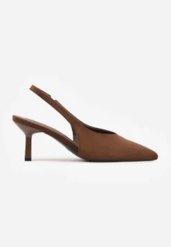 Ciemnobrązowe Czółenka VICES Typu Slingback na Geometrycznej Szpilce Aziressa