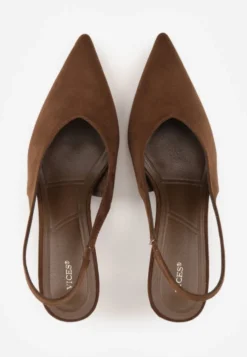 Ciemnobrązowe Czółenka VICES Typu Slingback na Geometrycznej Szpilce Aziressa