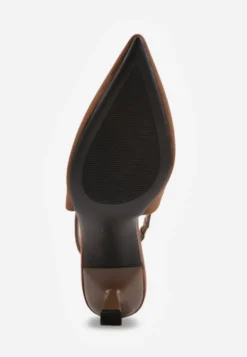 Ciemnobrązowe Czółenka VICES Typu Slingback na Geometrycznej Szpilce Aziressa